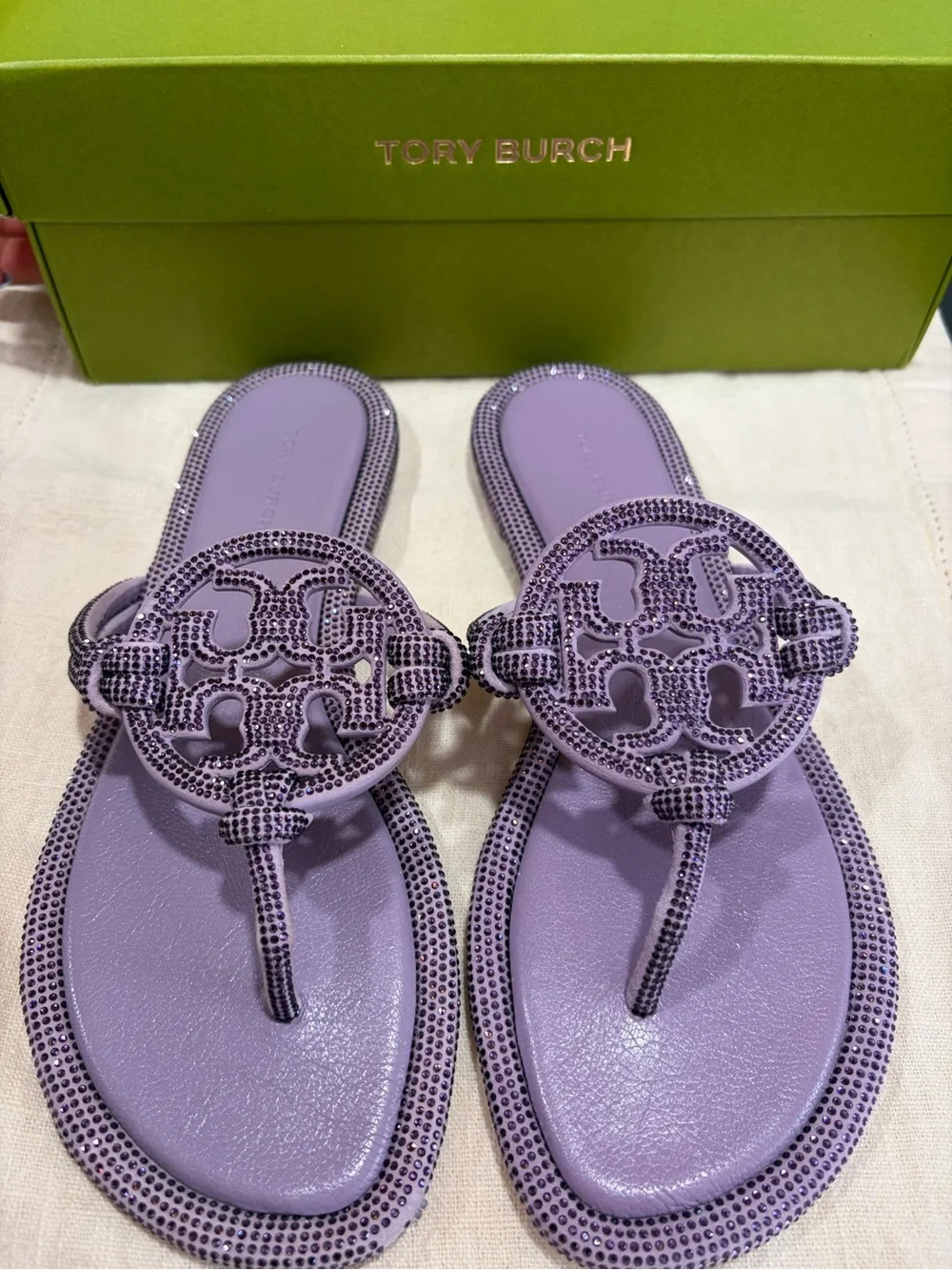NWT Tory Burch Dark Lilac Miller Pavé Thong Sandal Sz 7